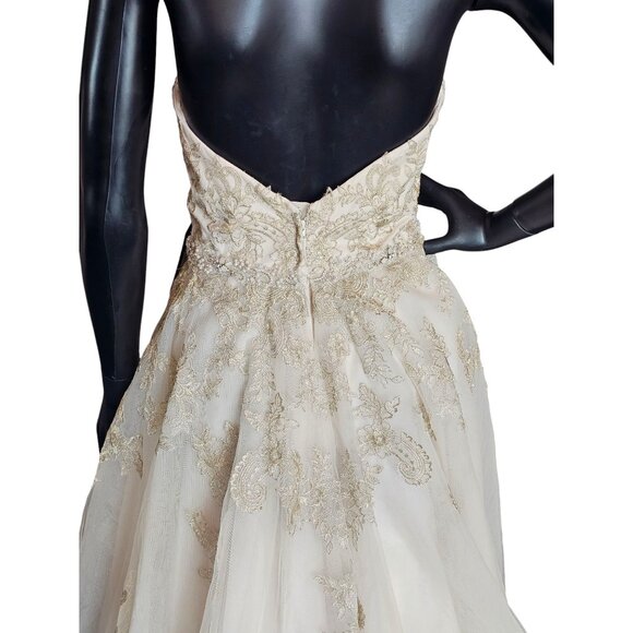 Champagne/Gold Embroidered High/Low Wedding Gown - Private Label by G - Picture 10 of 11